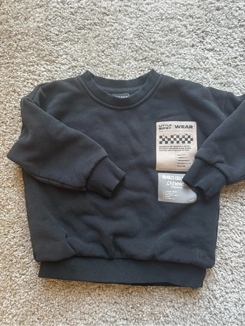 Little Bipsy Black Crewneck Sweatshirt with Patch Detail